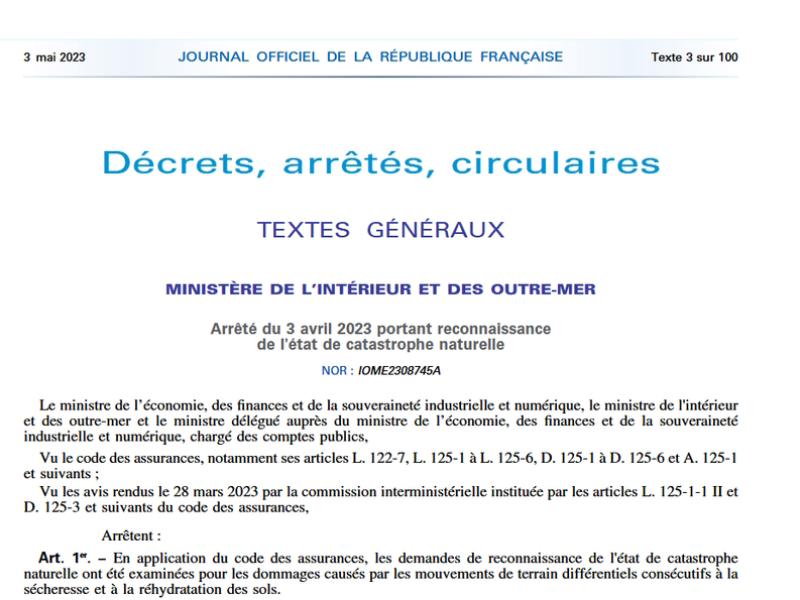 Arrêté de catastrophe naturelle
